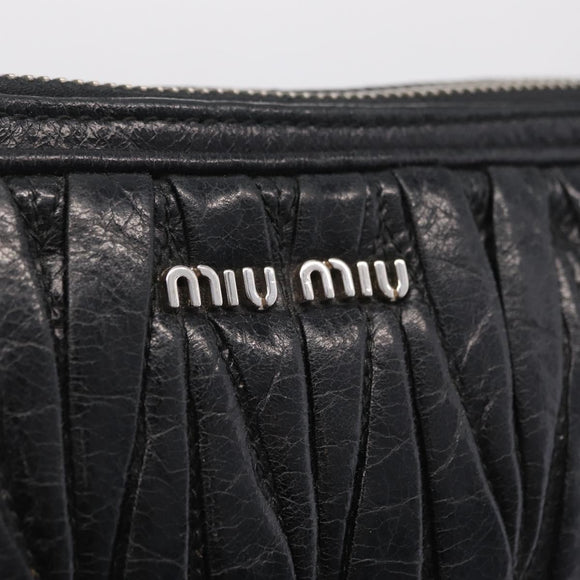 Miu Miu Matelasse Shoulder Bag Leather Black Silver Auth ka6824V