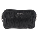 Miu Miu Matelasse Shoulder Bag Leather Black Silver Auth ka6824V-2