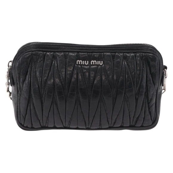Miu Miu Matelasse Shoulder Bag Leather Black Silver Auth ka6824V