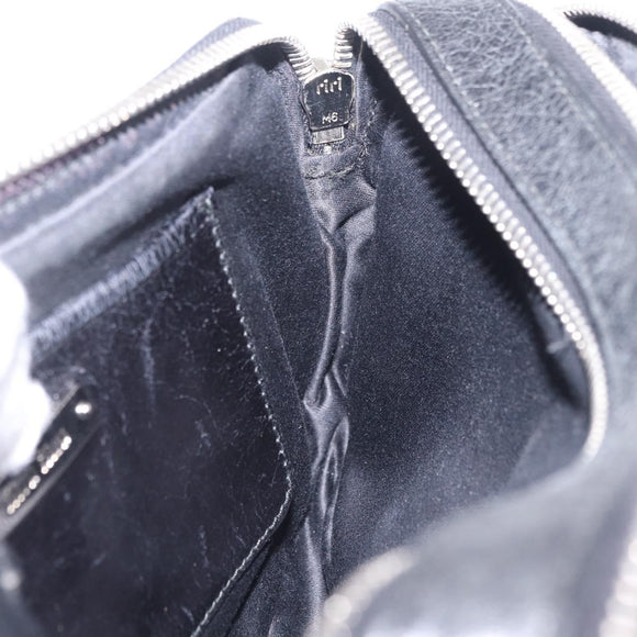 Miu Miu Matelasse Shoulder Bag Leather Black Silver Auth ka6824V