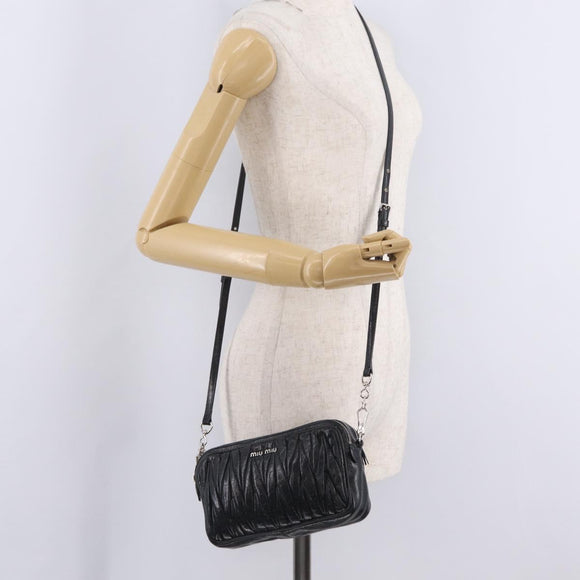 Miu Miu Matelasse Shoulder Bag Leather Black Silver Auth ka6824V