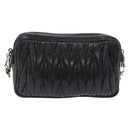 Miu Miu Matelasse Shoulder Bag Leather Black Silver Auth ka6824V-3
