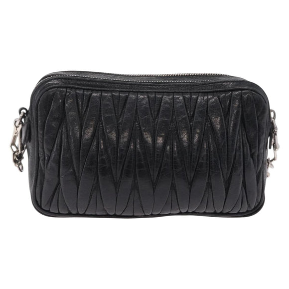 Miu Miu Matelasse Shoulder Bag Leather Black Silver Auth ka6824V