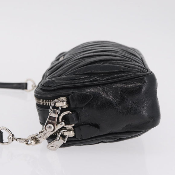 Miu Miu Matelasse Shoulder Bag Leather Black Silver Auth ka6824V