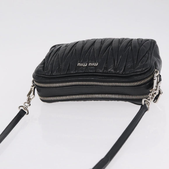 Miu Miu Matelasse Shoulder Bag Leather Black Silver Auth ka6824V