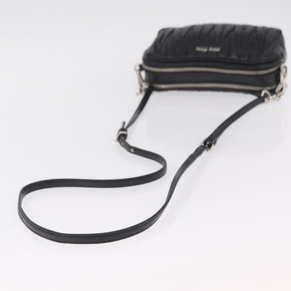 Miu Miu Matelasse Shoulder Bag Leather Black Silver Auth ka6824V