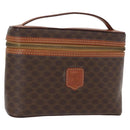 CELINE Macadam Canvas Vanity Pouch PVC Leather Brown Gold Auth ka683-1