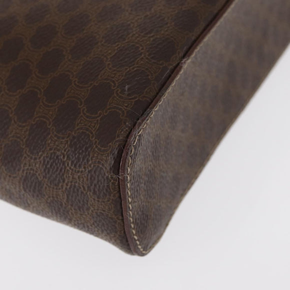 CELINE Macadam Canvas Vanity Pouch PVC Leather Brown Gold Auth ka683