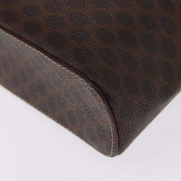 CELINE Macadam Canvas Vanity Pouch PVC Leather Brown Gold Auth ka683