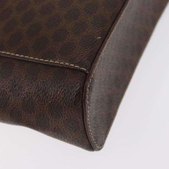 CELINE Macadam Canvas Vanity Pouch PVC Leather Brown Gold Auth ka683