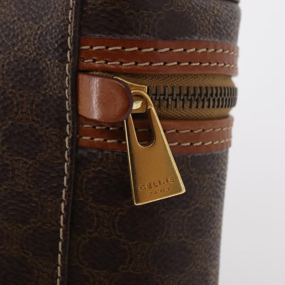 CELINE Macadam Canvas Vanity Pouch PVC Leather Brown Gold Auth ka683