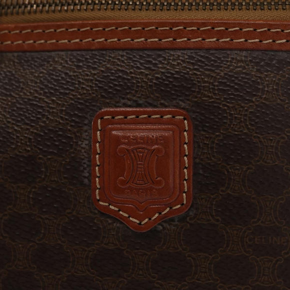 CELINE Macadam Canvas Vanity Pouch PVC Leather Brown Gold Auth ka683
