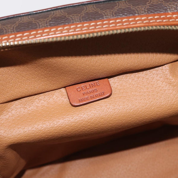 CELINE Macadam Canvas Vanity Pouch PVC Leather Brown Gold Auth ka683