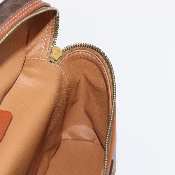 CELINE Macadam Canvas Vanity Pouch PVC Leather Brown Gold Auth ka683