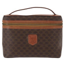 CELINE Macadam Canvas Vanity Pouch PVC Leather Brown Gold Auth ka683-13