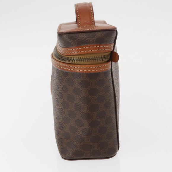 CELINE Macadam Canvas Vanity Pouch PVC Leather Brown Gold Auth ka683