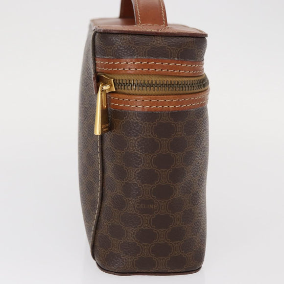 CELINE Macadam Canvas Vanity Pouch PVC Leather Brown Gold Auth ka683