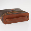 CELINE Macadam Canvas Vanity Pouch PVC Leather Brown Gold Auth ka683-6