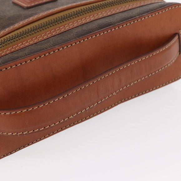 CELINE Macadam Canvas Vanity Pouch PVC Leather Brown Gold Auth ka683