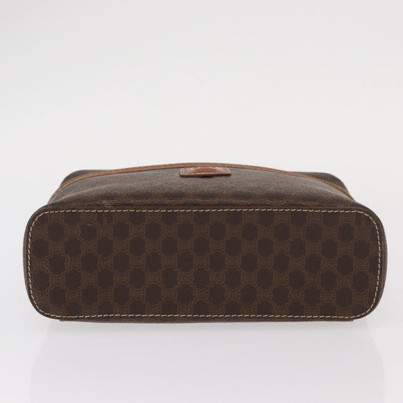 CELINE Macadam Canvas Vanity Pouch PVC Leather Brown Gold Auth ka683