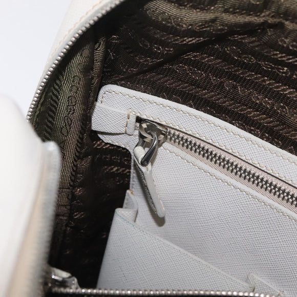 PRADA Business Bag Saffiano leather White Silver Auth ka6834