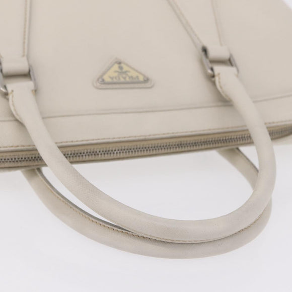 PRADA Business Bag Saffiano leather White Silver Auth ka6834