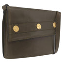 CELINE Shoulder Bag Leather Khaki Gold Auth ka6840-1