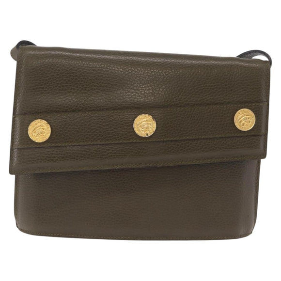 CELINE Shoulder Bag Leather Khaki Gold Auth ka6840