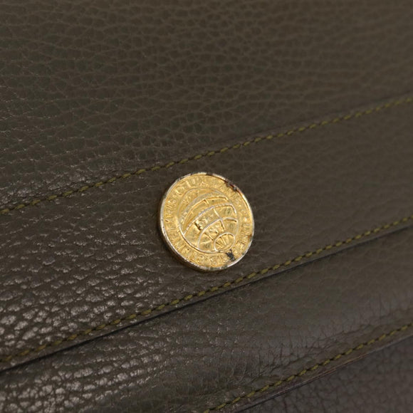 CELINE Shoulder Bag Leather Khaki Gold Auth ka6840