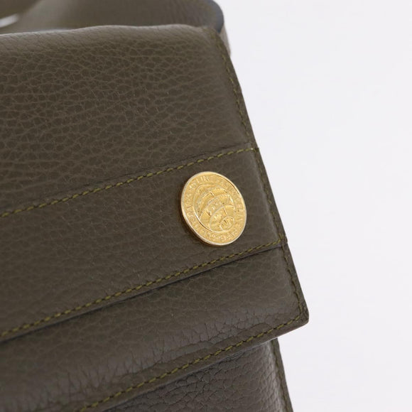 CELINE Shoulder Bag Leather Khaki Gold Auth ka6840