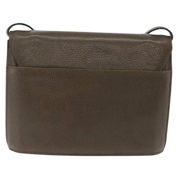 CELINE Shoulder Bag Leather Khaki Gold Auth ka6840