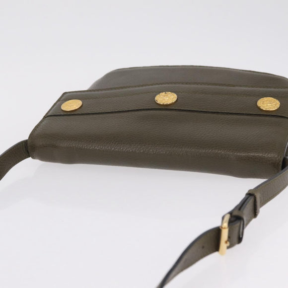 CELINE Shoulder Bag Leather Khaki Gold Auth ka6840