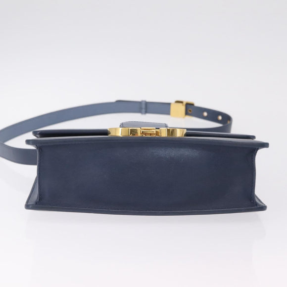 Christian Dior 30 Montaigne Shoulder Bag Leather Blue Gold Auth ka6841V
