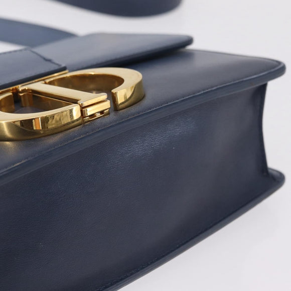 Christian Dior 30 Montaigne Shoulder Bag Leather Blue Gold Auth ka6841V