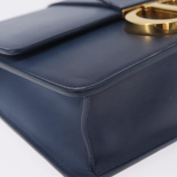Christian Dior 30 Montaigne Shoulder Bag Leather Blue Gold Auth ka6841V