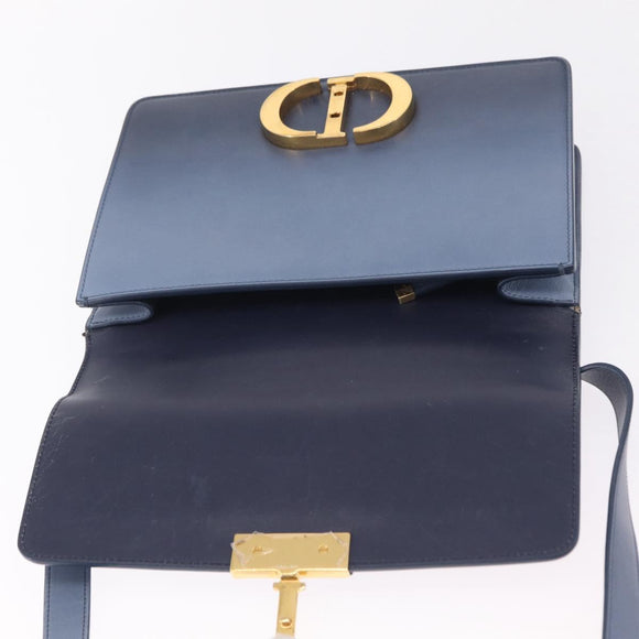 Christian Dior 30 Montaigne Shoulder Bag Leather Blue Gold Auth ka6841V