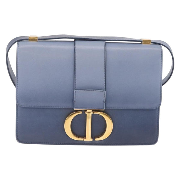 Christian Dior 30 Montaigne Shoulder Bag Leather Blue Gold Auth ka6841V