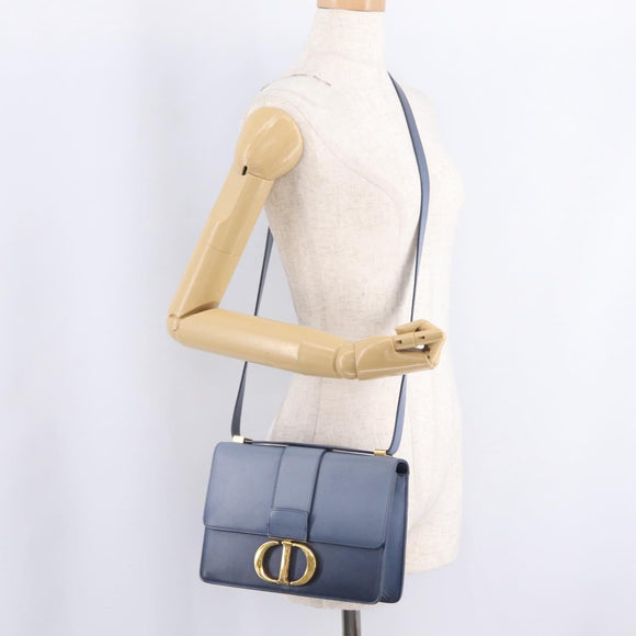 Christian Dior 30 Montaigne Shoulder Bag Leather Blue Gold Auth ka6841V