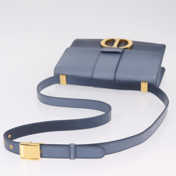 Christian Dior 30 Montaigne Shoulder Bag Leather Blue Gold Auth ka6841V