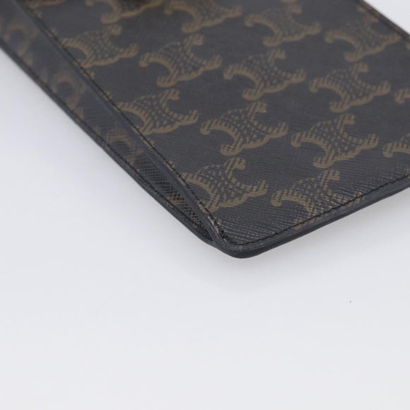 CELINE Macadam Canvas Triomphe Vertical Mobile Pouch PVC Brown Gold Auth ka6842