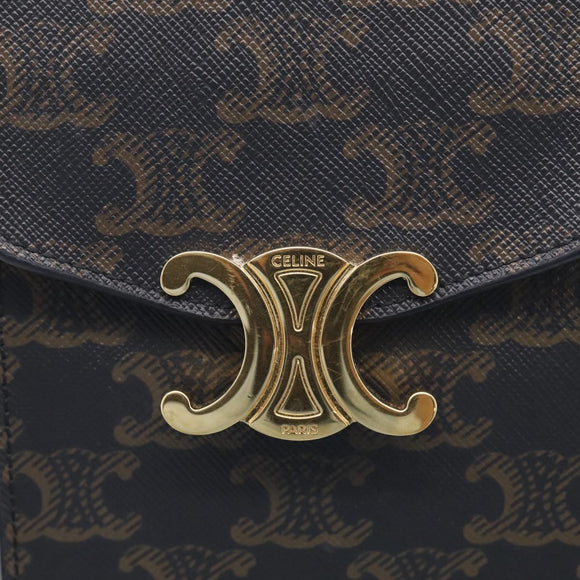 CELINE Macadam Canvas Triomphe Vertical Mobile Pouch PVC Brown Gold Auth ka6842