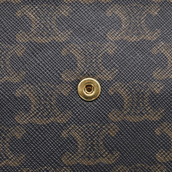 CELINE Macadam Canvas Triomphe Vertical Mobile Pouch PVC Brown Gold Auth ka6842