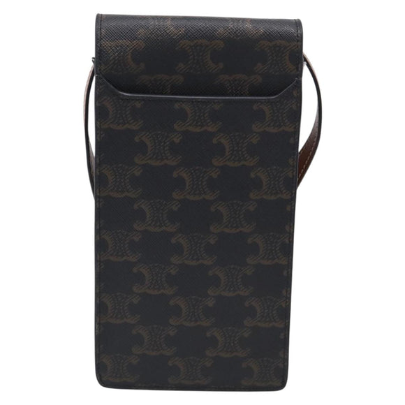 CELINE Macadam Canvas Triomphe Vertical Mobile Pouch PVC Brown Gold Auth ka6842