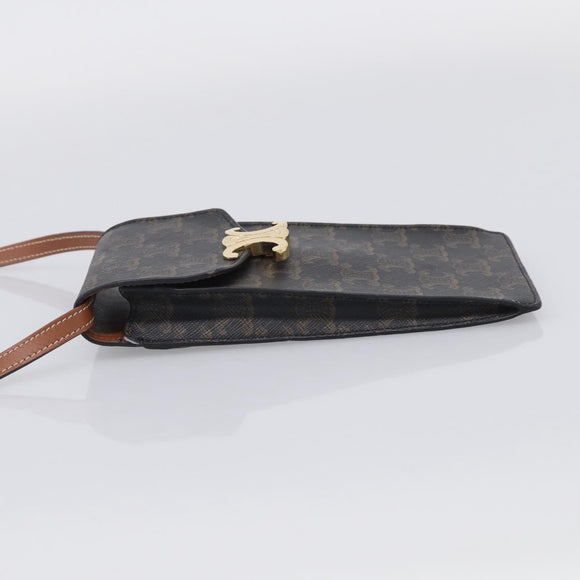 CELINE Macadam Canvas Triomphe Vertical Mobile Pouch PVC Brown Gold Auth ka6842