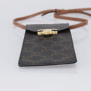 CELINE Macadam Canvas Triomphe Vertical Mobile Pouch PVC Brown Gold Auth ka6842-9
