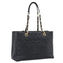CHANEL GST Matelasse Chain Tote Bag Caviar Skin Black Gold CC Auth ka6843SAM-1