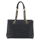 CHANEL GST Matelasse Chain Tote Bag Caviar Skin Black Gold CC Auth ka6843SAM-2