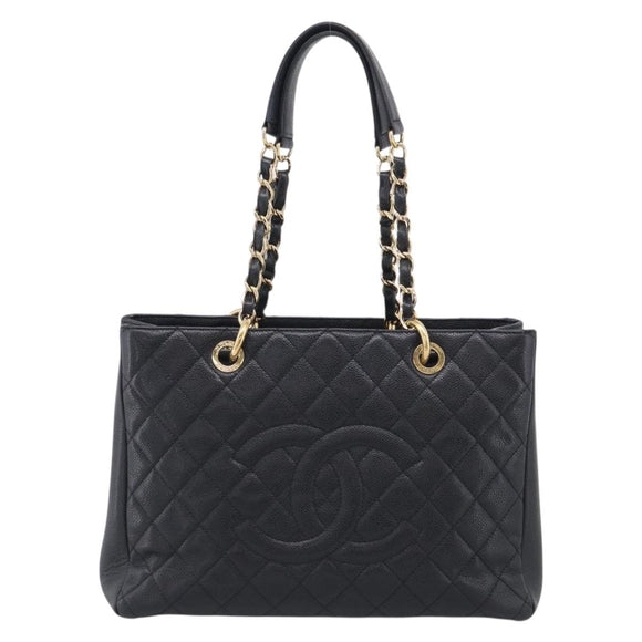 CHANEL GST Matelasse Chain Tote Bag Caviar Skin Black Gold CC Auth ka6843SAM