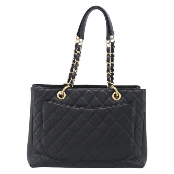 CHANEL GST Matelasse Chain Tote Bag Caviar Skin Black Gold CC Auth ka6843SAM