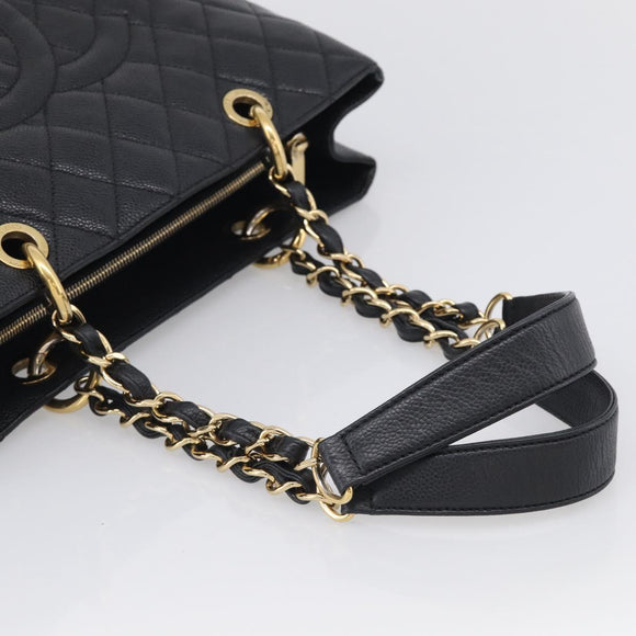 CHANEL GST Matelasse Chain Tote Bag Caviar Skin Black Gold CC Auth ka6843SAM